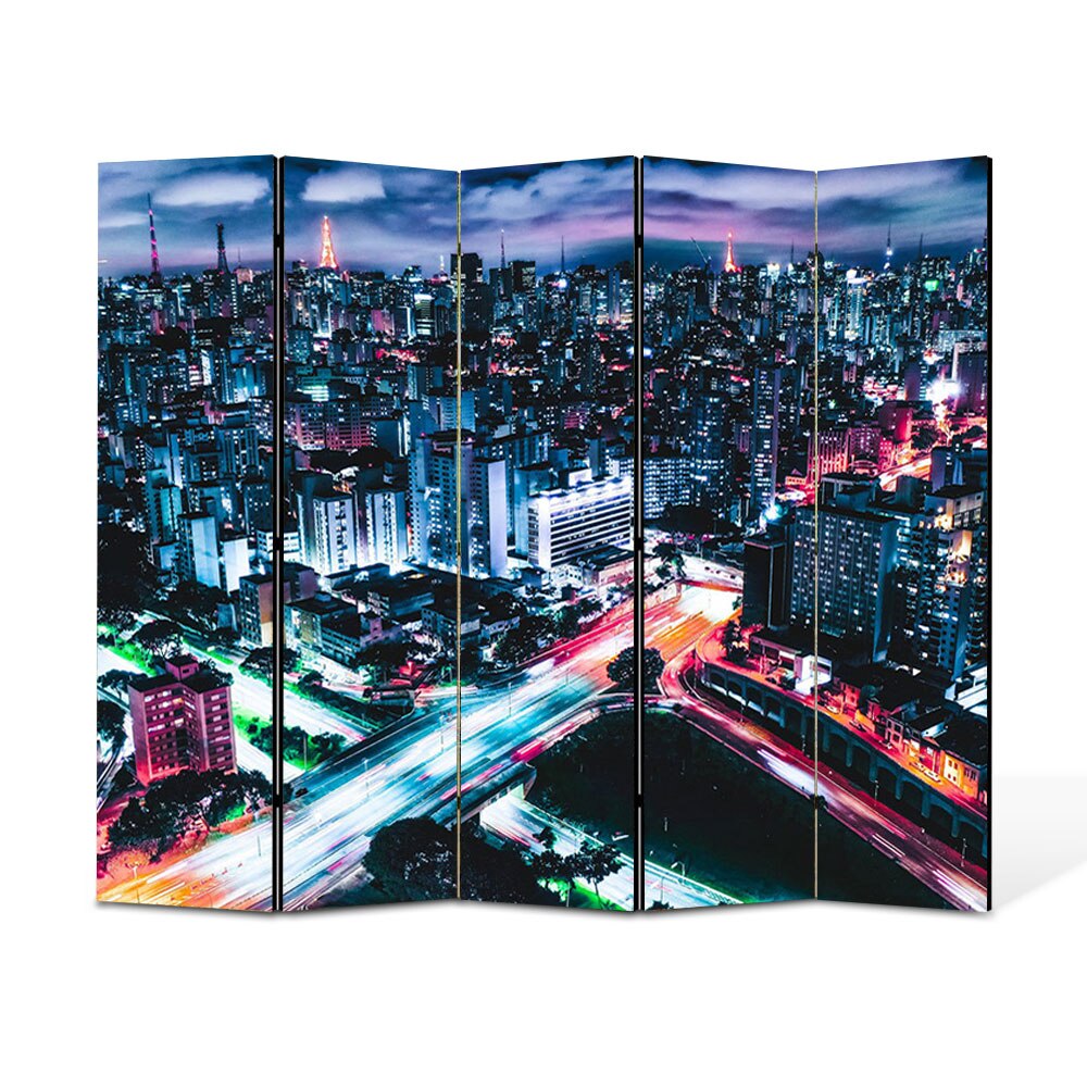 res_ce8e95e89a278e2dc80fd98960241df2 Paravan 5 piese Premium TrueColor, Art Star, Orasul luminilor aprinse, Urban, Panza pe cadru de lemn, Decoratiuni Moderne pentru Casa, 5 Panouri de 35x180, 175 x 180 cm