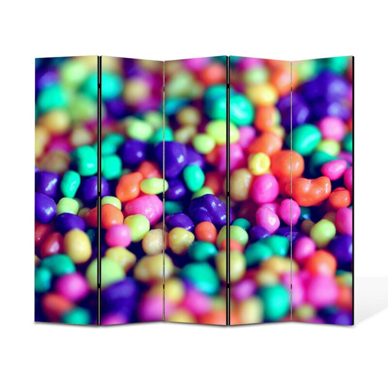 Paravan 5 piese Premium TrueColor, Art Star, Bomboane, Abstract, Panza pe cadru de lemn, Decoratiuni Moderne pentru Casa, 5 Panouri de 45x180, 225 x 180 cm