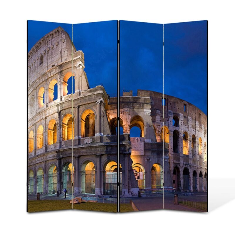 Paravan 4 piese Premium Heartwork TrueColor, Colosseum Roma, Panza pe cadru de lemn, Decoratiuni Moderne pentru Casa, 4 Panouri de 35x150, 140 x 150 cm