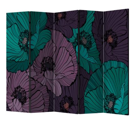 Paravan din 5 parti - Pat de flori - 225 x 172 cm
