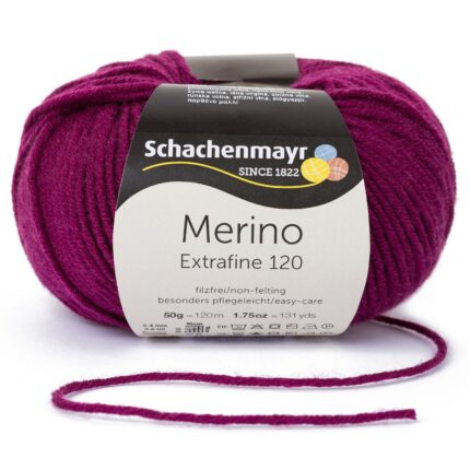 Fir de tricotat si crosetat, 100% lana merinos, grosime fir nr 3 Light, lungime 120 m, 50g, Merino Extrafine 120 Burgundy 00133
