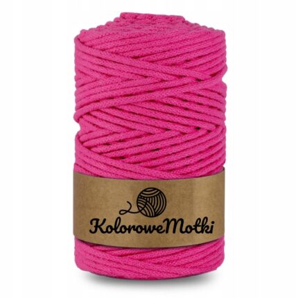 Snur pentru macrame, KoloroweMotki, Bumbac, Impletit, cu miez de poliester, 3mm x 100m, Fuchsia