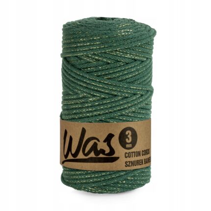 Fir textil, WAS, Bumbac, 3mm, 100m, 300 g, Verde sticla/Auriu