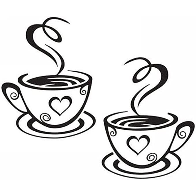 Autocolante de perete cu design, Cani de cafea, Negru