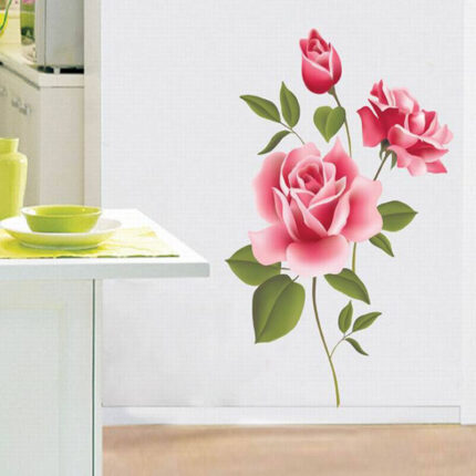 Sabon de perete, 2 Bujori, Detasabil, PVC, 50 x 70 cm, Roz/Verde