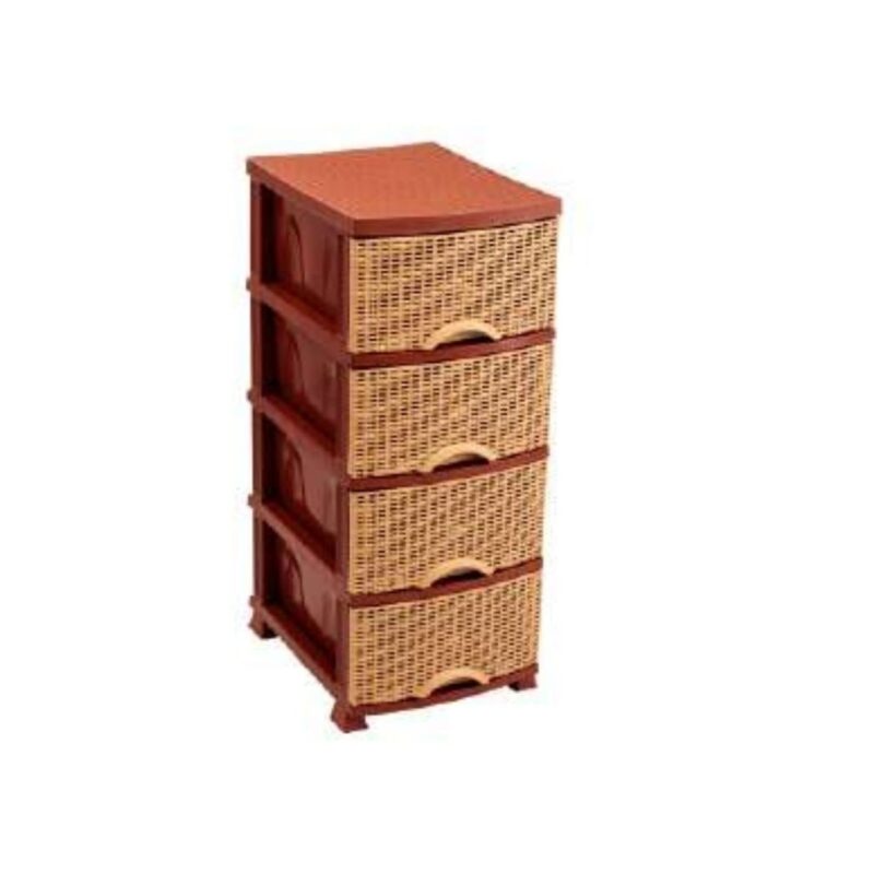 Dulap din plastic pentru depozitare, cu sertare, Ratan, .maro. 34 x 44 x 85 cm