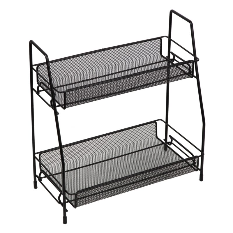 Suport organizator multifunctional cu 2 etaje, awwaline, negru, metalic, ideal pentru condimente, cosmetice