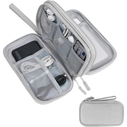 Organizator accesorii electronice, strat dublu, Impermeabil, powerbank / card sd / cablu de Incarcare, 19X11X5.5cm, Gri