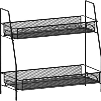 Suport Metalic Multifunctional cu Doua Nivele pentru Depozitare Condimente, pentru Bucatarie si Baie, 33cmx35.5cm, Negru
