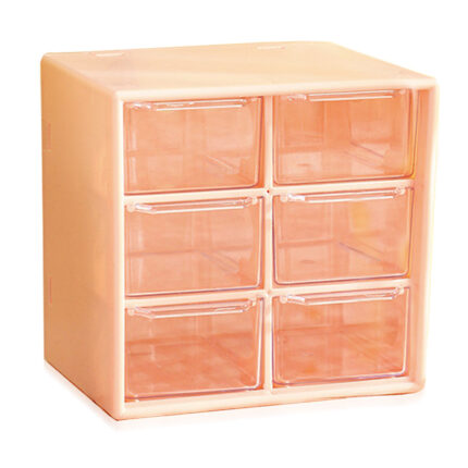 Organizator cu 6 sertare, Plastic, 12.5x10x12 cm, Roz