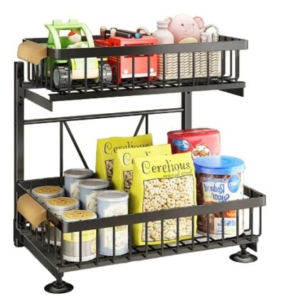 Organizator de dulap cu suport metalic pentru bucatarie si baie, negru