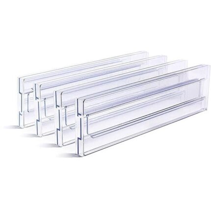 Set 4 organizatoare reglabile pentru sertar, pentru baie/bucatarie/dormitor, Daladen, Transparent, extensibile, h 8 cm, 27.5-52 cm