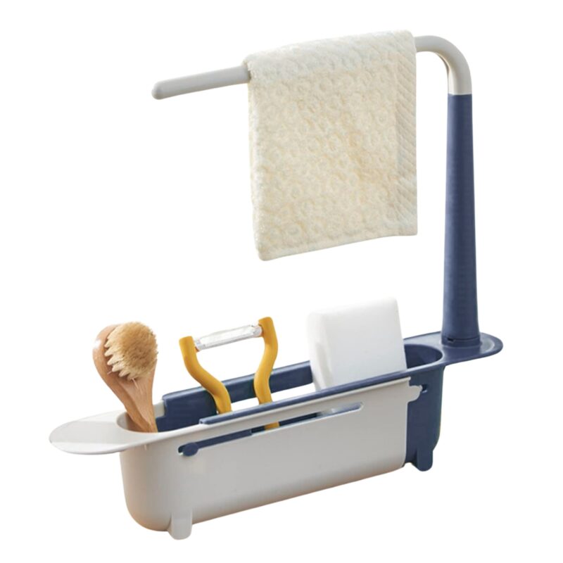 Suport Telescopic pentru Prosoape, Burete si Accesorii pentru vase : Organizare Eficienta si Igiena Impecabila in Bucataria Ta - Albastru