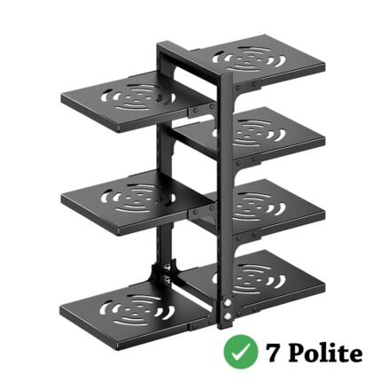 Suport organizator pentru tigai, oale si capace, structura solida, 7 polite 24x21 cm cu inaltime ajustabila, rezistent la zgarieturi si apa, gri antracit