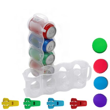 Set organizator pentru frigider, suport pentru doze bauturi, capac din silicon, 11.5x4.125x2.875 inch, multicolor