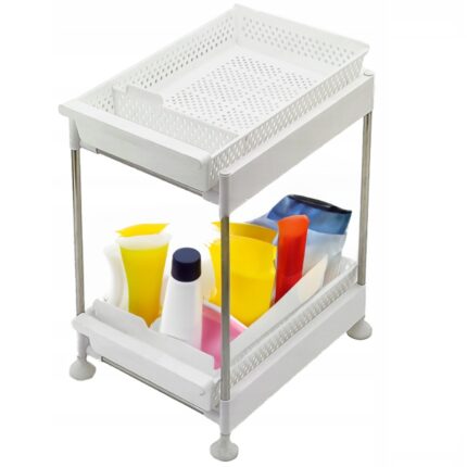 Organizator cu suport depozitare glisant, BADU, depozitare multifunctionala pentru: bucatarie, baie, living, birou, camara, 40 cm, din plastic, alb