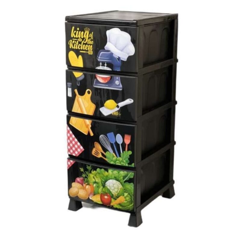 Dulap din plastic pentru depozitare, cu 4 sertare, desenate dimensiuni 35x40x90