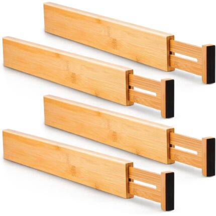 Set 4 separatoare pentru organizare sertare, ajustabile manual, bambus, 56 x 1, 5 cm