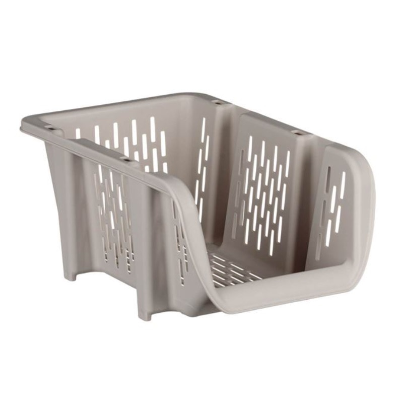 Cos de depozitare si organizare cu laterale perforate, Stivuibil, Suprapozabil, pentru baie sau bucatarie, Plastic, Bej, 30, 7*20*13,4 cm
