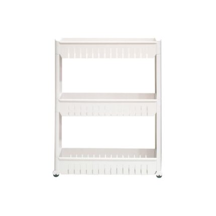 Etajera organizare baie, 3 polite, cu roti, pentru spatii inguste, Frandis, 55x13x72 cm, alba