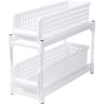 Organizator universal ElastiX, cu sina, doua cosuri suprapuse, alb, 37 cm x 18 cm x 45 cm