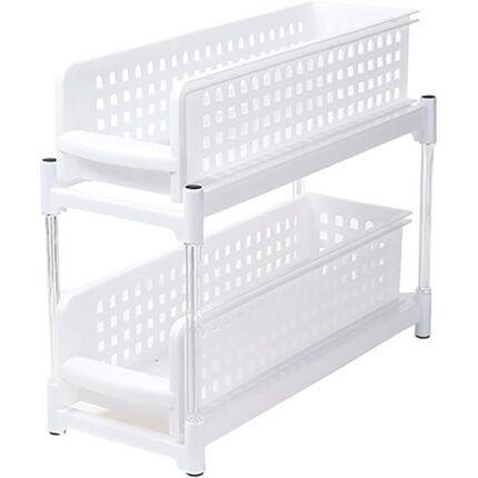 Organizator universal ElastiX, cu sina, doua cosuri suprapuse, alb, 37 cm x 18 cm x 45 cm