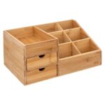 Organizator din bambus pentru cosmetice, 3 sertare, 33x15x20 cm