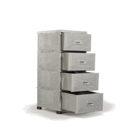 Dulap 4 Sertare Ratan, Sterk, Gri, Plastic, 91 x 46 x 37.5 cm