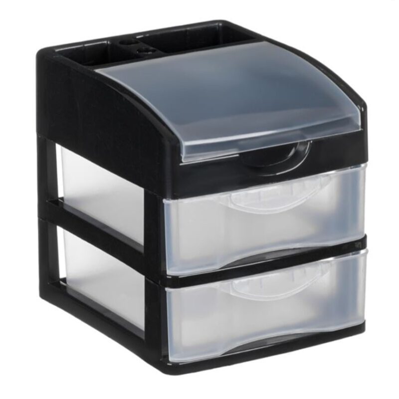 Comoda de birou cu 2 sertare, plastic, negru, 15x12.5x15cm