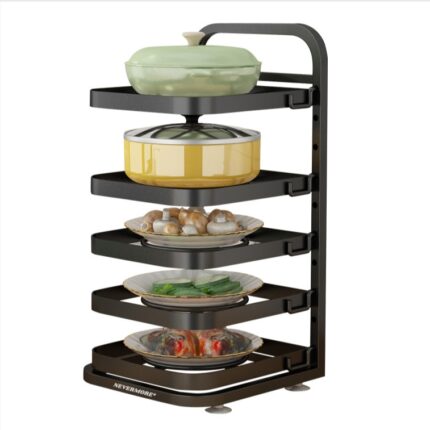 Raft Organizator Reglabil pentru 5 Cratite, Oale si Tigai, pentru dulapul bucatarie, 27x26x52 cm, Negru