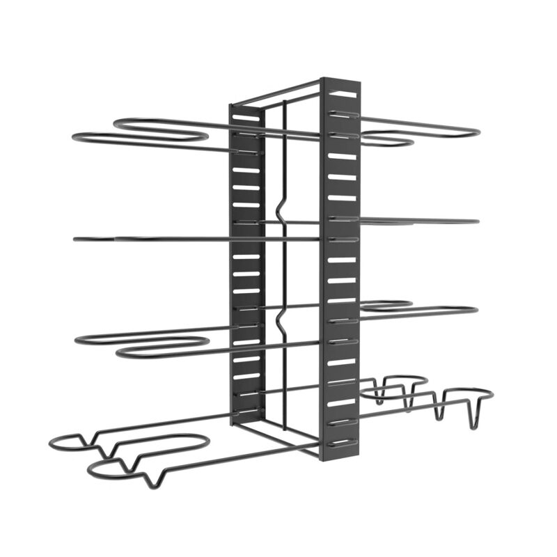 Etajera multifunctionala pentru tigai si capace, awwaline®, neagra, inaltime ajustabila, 8 rafturi