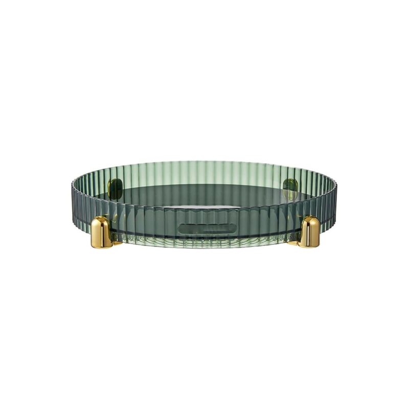 Tava rotativa pentru organizare depozitare, eleganta, Accesorii aurii, Verde transparent, 28 x 4.7 cm