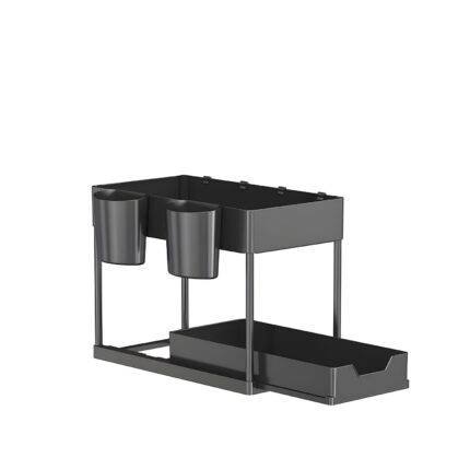 Organizator baie, bucatarie, cu 2 rafturi glisante, negru