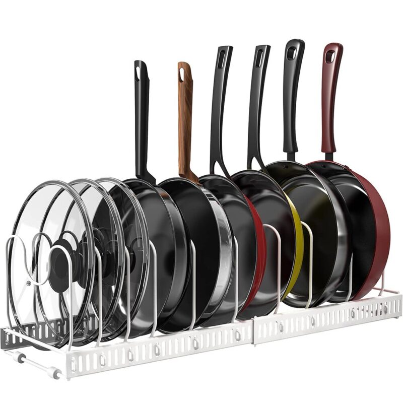 Suport reglabil orizontal tigai, oale, capace, farfurii, din metal cu protectie cauciuc, folosibil separat, 10 separatoare, alb