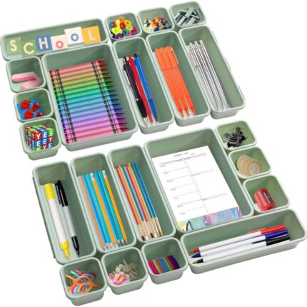 Set 22 de organizatoare pentru sertar, diverse marimi, verde