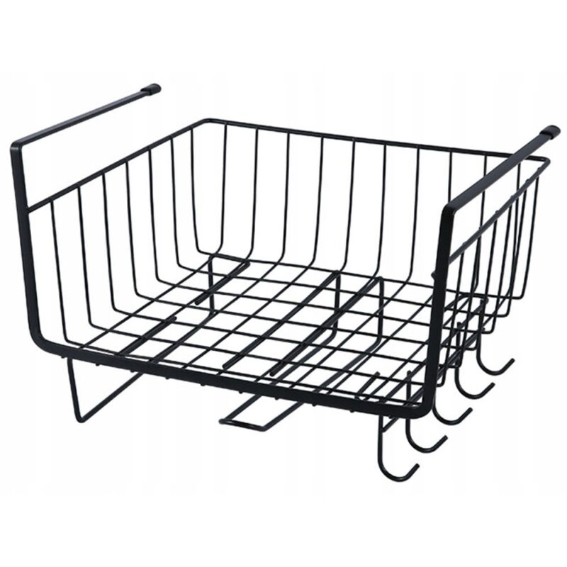 Cos metalic suspendat, Zola, montare sub raft, 5 carlige de pahare si ustensile, 28x25x19 cm, negre