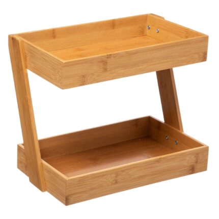 Organizator de bucatarie din bambus, 2 niveluri, 31.5x22.2x26 cm