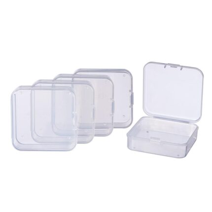 Set 5 cutiute recipient depozitare plastic transparente cu capac 55x55x20mm
