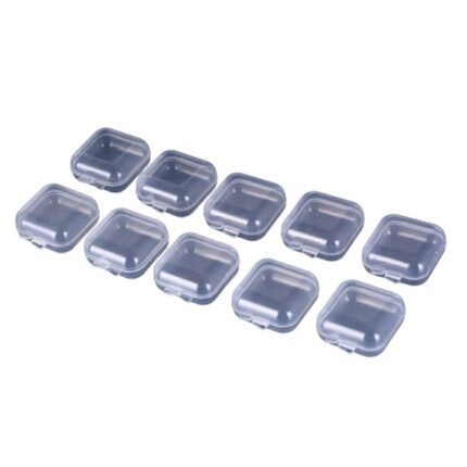 Set 10 cutiute plastic transparente cu capac si auto-inchidere 3,5cm x 3,5cm x 1,7cm pentru bijuterii, folii sticla smartphone, carduri memorie