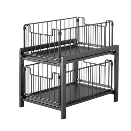Raft de depozitare multifunctional, Valara, culisant dublu, potrivit pentru bucatarie/baie, 37×26×38,5cm