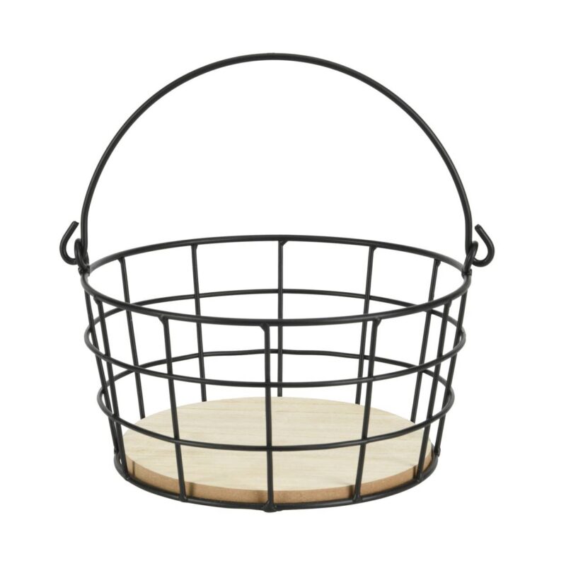 Cos pentru depozitare, Metal, Diametru 19 cm, Negru/Bej