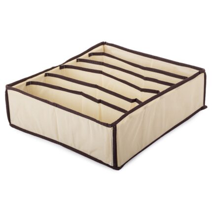 Organizator Pliabil Pentru Sertar, Cu 6 Compartimente, Depozitare Prosoape, Lenjerie De Corp, Bej, 34 X 30 X 10 Cm