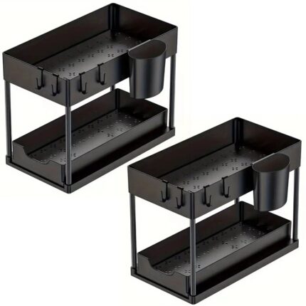 Set 2 organizatoare pentru dulap, XGETOP®, Metal, Negru