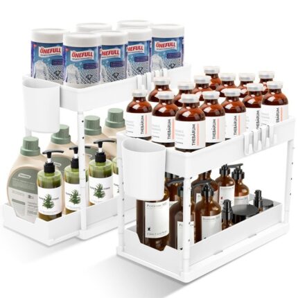 Sertar de depozitare sub chiuveta, 2 bucati, 2 nivele, XGETOP® multifunctional, alb