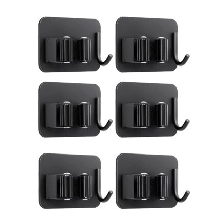 Set 6 suporturi matura, zggzerg, cu carlige de agatat, Fara gaurire, Se potriveste cu Biroul Baie Spalatorie Bucatarie Garaj Gradina Sistem de depozitare, Inox, Negru