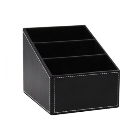 Cutie de depozitare pentru telecomanda din piele PU, BOMSTOM, 3 compartimente, 13x16.5x7/13 cm, negru