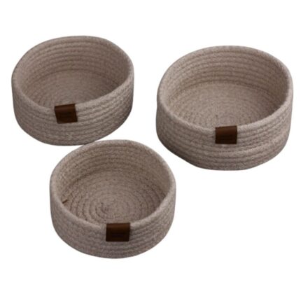 Set 3 cosuri rotunde pentru depozitare si organizare, bumbac 100%, 18 cm x 7 cm, 17 cm x 6.5 cm, si 16 cm x 5.5 cm, Tropik Home, Bej