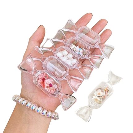 Set 6 organizatoare bijuterii Salestore.ro®, pentru obiecte mici precum bomboane, cercei, medicamente, din plastic, transparente cu capac, 8 x 2, 5 cm
