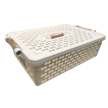Organizator multifunctional tip cos depozitare cu manere si capac, alb, 36,5x23x10cm