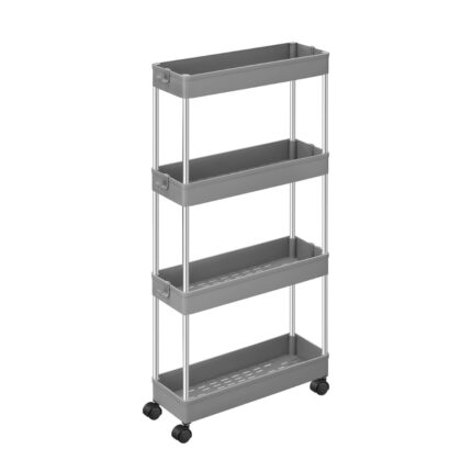 Carucior de depozitare cu 4 etaje pe roti SONGMICS, unitate de depozitare din plastic, organizator pentru spatii mici, baie, bucatarie, gri